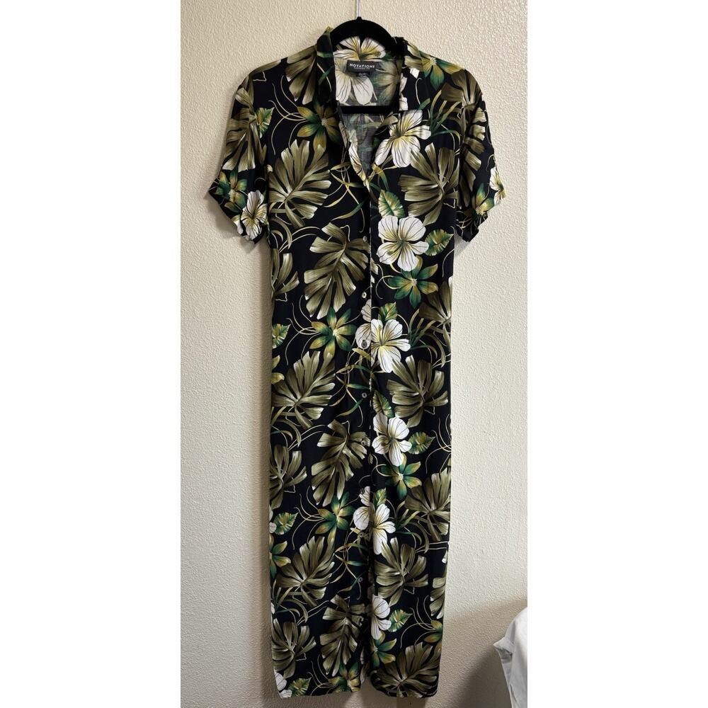 Vintage Floral Maxi Dress Button Front Tropical Hawaiian 90’s Notations Size L - Picture 2 of 10